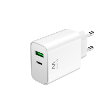 CARGADOR EWENT USB-C Y USB-A QC3.0 AC PD 2 PUERTOS (30 W) BLANCO EWENT - 1