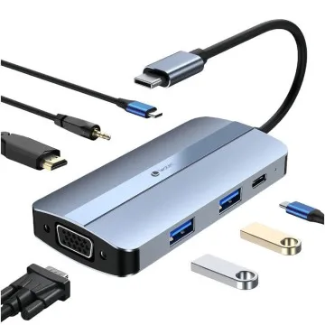 Docking USB Tipo-C Leotec LEDS04/ 2xUSB/ 1xUSB Tipo-C/ 1xUSB Tipo-C PD/ 1xHDMI/ 1xVGA/ 1xÁudio/ Azul Leotec - 1