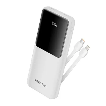 Powerbank 10000mAh Vention FHOW0/ 22,5W/ Branco/ Inclui USB Type-C e cabo Lightning VENTION - 1