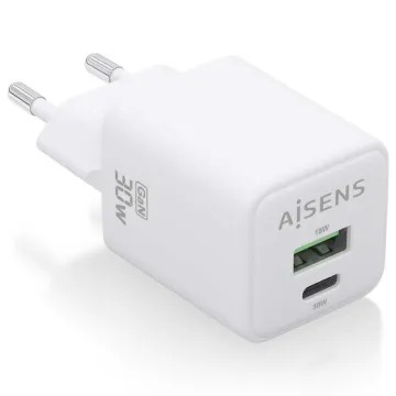 Carregador de parede Aisens Gan ASCH-30W2P037-W/ 1xUSB Tipo-C/ 1xUSB/ 30W AISENS - 1