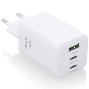 Carregador de parede Aisens Gan ASCH-65W3P041-W/ 2xUSB Tipo-C/ 1xUSB/ 65W AISENS - 1