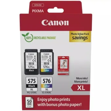 Cartucho de tinta Canon original PG-575XL + CL576XL Multipack de alta capacidade / preto / tricolor + papel fotográfico CANON - 