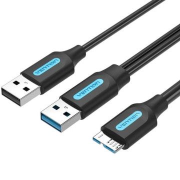 Cabo Vention CQPBF USB 3.0/ USB Macho - MicroUSB Macho/ USB 2.0 Macho/ 5Gbps/ 1m/ Preto VENTION - 1