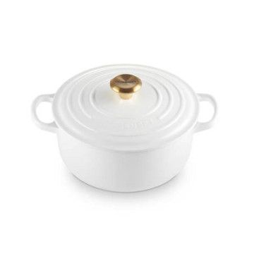 LE CREUSET - Cocotte Signature Redonda 20cm Branco Pomo Dourado 21177200101441 LE CREUSET - 1