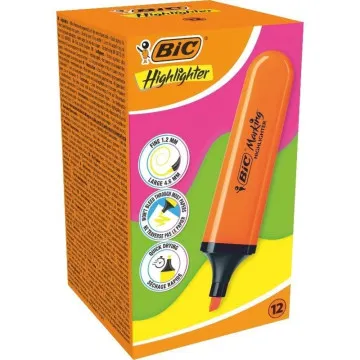 Caixa de Marcadores Fluorescentes Bic Highlighter Flat Neon/ 12 unidades/ Laranja BIC - 1