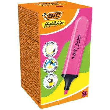 Caixa Marcadores Fluorescentes Bic Highlighter Flat Neon/ 12 unidades/ Rosa BIC - 1