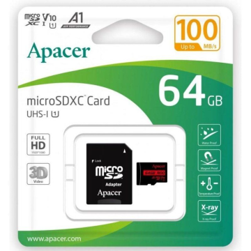 Cartão de memória Apacer 64GB XC UHS 1 com adaptador/classe 10/ 100MBs Apacer - 1