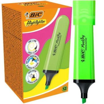 Caixa de marcadores fluorescentes Bic Highlighter Flat Neon / 12 unidades / Verde BIC - 1