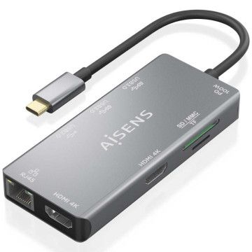 Docking USB Tipo-C Aisens ASUC-9P018-GR/ 2xHDMI/ 3xUSB/ 1xRJ45/ 1xCard Reader/ 1xUSB Tipo-C PD/ Cinza AISENS - 1