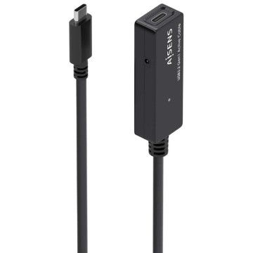 Cabo de extensão USB 3.2 com amplificador Aisens A107-0870/ USB tipo C macho - USB tipo C fêmea/ até 100 W/ 20 Gbps/ 10 m/ preto