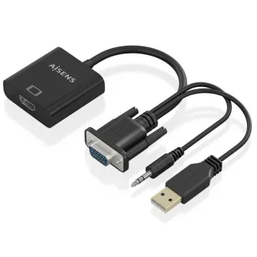 Cabo Conversor Macho SVGA Aisens A115-0872 - USB Macho/ Jack Macho - HDMI Fêmea/ 20cm/ Preto AISENS - 1