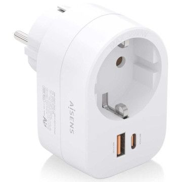 Plugue Aisens ASPS-1A1C06-W/ 1 tomada elétrica/ 1 USB tipo C PD/ 1 USB/ Branco AISENS - 1