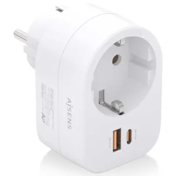 Plugue Aisens ASPS-1A1C06-W/ 1 tomada elétrica/ 1 USB tipo C PD/ 1 USB/ Branco AISENS - 1