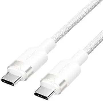 Cabo USB 2.0 Tipo-C 3A Vention TRDWF/ USB Tipo-C Macho - USB Tipo-C Macho/ Até 60W/ 480Mbps/ 1m/ Branco VENTION - 1