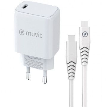 Muvit For Change Carregador de Parede MCPAK0044/ 1xUSB Tipo-C + Cabo USB Tipo-C/ 20W MUVIT FOR CHANGE - 1