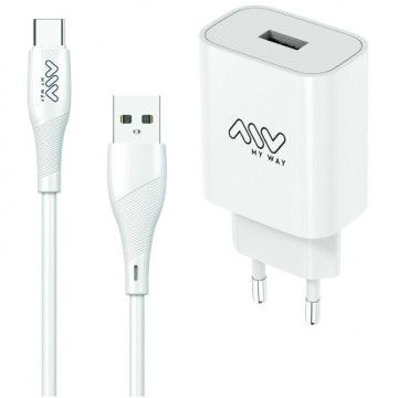 Carregador de parede Myway MYWEPAK0002/ 1xUSB + cabo USB tipo C/ 15W MYWAY - 1