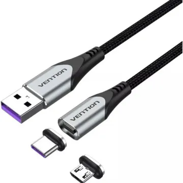 Cabo Vention CQNHD USB 2.0/ USB Macho/ MicroUSB Macho - USB Tipo-C Macho/ 50cm/ Cinza VENTION - 1