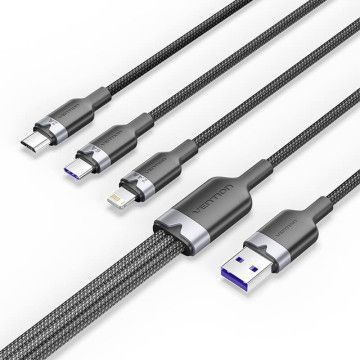 Cabo USB 2.0 Lightning Vention CTPBG/ USB Macho/ USB Tipo-C Macho - MicroUSB Macho - Lightning Macho/ 1,5m/ Preto VENTION - 1