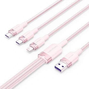 Vention CTPPG USB 2.0 Cabo Lightning/ USB Macho/ USB Tipo-C Macho - MicroUSB Macho - Lightning Macho/ 1,5m/ Rosa VENTION - 1