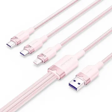 Vention CTPPG USB 2.0 Cabo Lightning/ USB Macho/ USB Tipo-C Macho - MicroUSB Macho - Lightning Macho/ 1,5m/ Rosa VENTION - 1