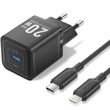 Carregador de Parede Gan Vention TZ-FEPB0-EU-02/ 1xUSB Tipo-C + Cabo Lightning/ 20W VENTION - 1