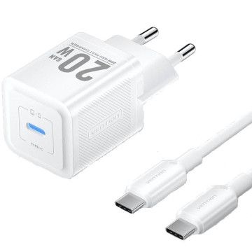 Carregador de Parede Gan Vention TZ-FEPW0-EU-01/ 1xUSB Tipo-C + Cabo USB Tipo-C/ 20W VENTION - 1