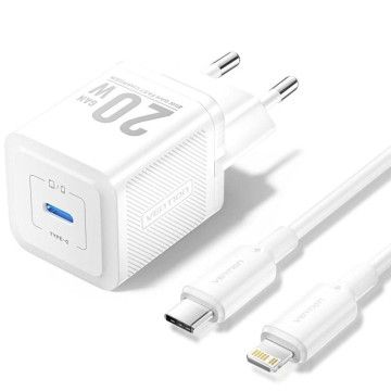 Carregador de Parede Gan Vention TZ-FEPW0-EU-02/ 1xUSB Tipo-C + Cabo Lightning/ 20W VENTION - 1