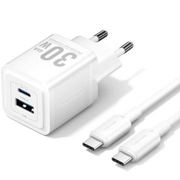 Carregador de parede Gan Vention TZ-FEQW0-EU-01/ 1xUSB Tipo-C/ 1xUSB + Cabo USB Tipo-C/ 30W VENTION - 1