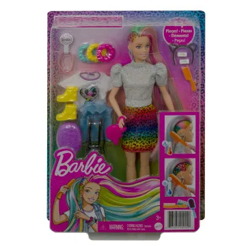 BARBIE-Boneca Cabelo Muda Arco-íris/Leopardo GRN81  - 1