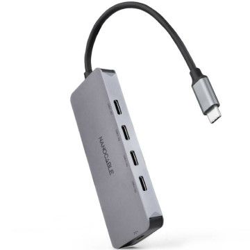 Nanocabo Hub USB Tipo-C 10.16.4505/ 4xUSB Tipo-C/ 1xUSB Tipo-C DP/ Cinza NANO CABLE - 1