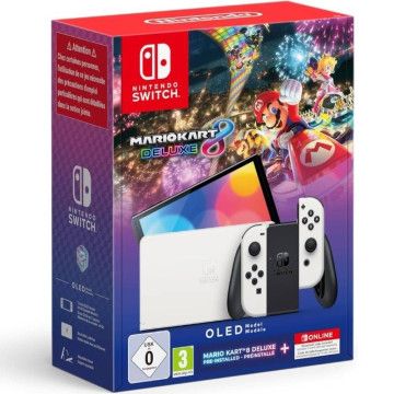 Nintendo Switch OLED/ Inclui base/ 2 controladores Joy-Con/ Inclui jogo Mario Kart Deluxe + 12 meses de Nintendo Switch Online N