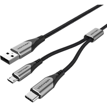 Cabo Vention CQGHD USB 2.0/ USB Tipo-C Macho/ MicroUSB Macho - USB Macho/ 50cm/ Preto VENTION - 1