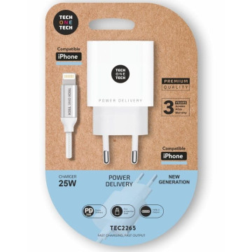 Carregador de Parede Tech One Tech TEC2265/ 1xUSB Tipo-C + Cabo Lightning/ 3A/ Branco TECH ONE TECH - 1