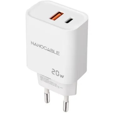 Carregador de Parede Nanocable 10.10.2007/ 1xUSB/ 1xUSB Tipo-C/ 20W/ Branco NANO CABLE - 1