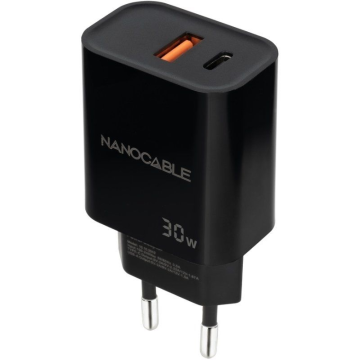 Carregador de Parede Nanocable 10.10.2012/ 1xUSB/ 1xUSB Tipo-C/ 30W/ Preto NANO CABLE - 1