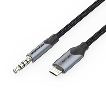 Cabo Conversor Estéreo Vention BDGBF/ MicroUSB Macho - Jack 3.5 Macho/ 1m/ Preto VENTION - 1