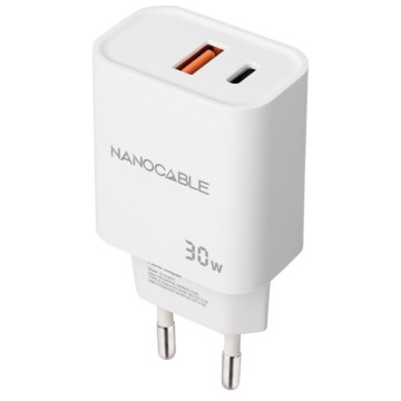 Carregador de Parede Nanocable 10.10.2011/ 1xUSB/ 1xUSB Tipo-C/ 30W/ Branco NANO CABLE - 1