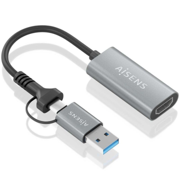 Conversor HDMI Aisens A109-0913/ USB + USB Tipo-C 3.1 Macho - HDMI Macho/ 15cm/ Cinza AISENS - 1