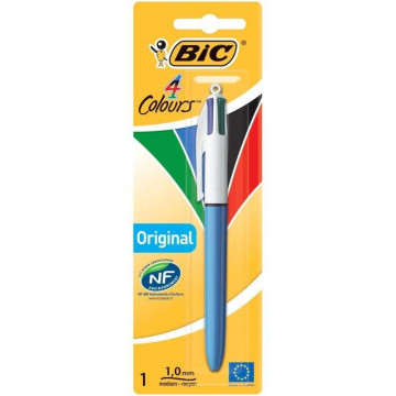 Caixa de canetas retráteis de tinta a óleo Bic 4 cores originais 802077/ 1 unidade/ 4 cores de tinta/ corpo azul BIC - 1