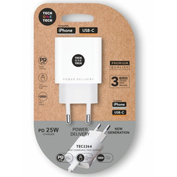 Tech One Tech TEC2264 Carregador de parede/ 1xUSB Tipo C/ 3A/ Branco TECH ONE TECH - 1