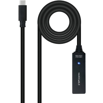 Cabo de extensão USB Tipo C 3.2 com amplificador Nanocable 10.01.1311/ USB Tipo C Macho - USB Tipo C Fêmea/ 5m/ Preto NANO CABLE