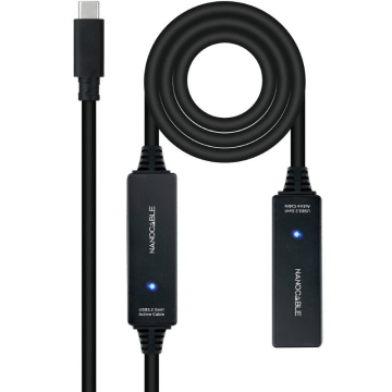 Cabo de extensão USB Tipo C 3.2 com amplificador Nanocable 10.01.1312 / USB Tipo C Macho - USB Tipo C Fêmea / 10 m / Preto NANO 