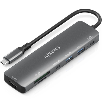 Docking USB Tipo-C Aisens ASUC-7P026-GR/ 1xHDMI/ 2xUSB/ 1xUSB Tipo-C / 1xUSB Tipo-C PD/ 1xLeitor de Cartão/ Cinza AISENS - 1
