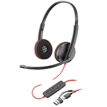 Fones de ouvido Poly Blackwire 3220 + adaptador USB-C/A/ com microfone/ a granel/ preto  - 1