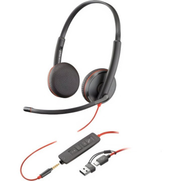 Fones de ouvido Poly Blackwire 3225 + 3,5 mm + adaptador USB-C/A / com microfone / entrada 3,5 - USB tipo C / a granel / preto  