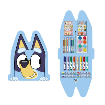 Conjunto de papelaria para colorir em azul  - 1