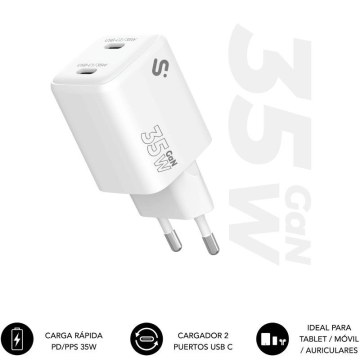 Carregador de parede GaN Subblim 35W USB C+C/ 2xUSB Tipo C/ 35W Subblim - 1