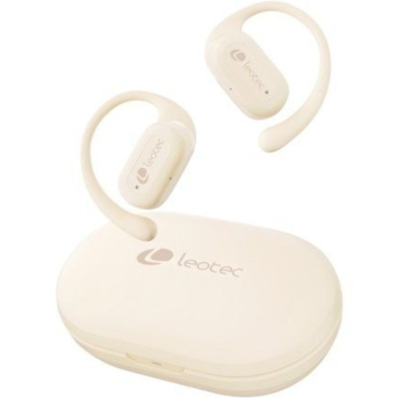 Fones de ouvido esportivos Bluetooth Leotec Open Air Zenith Sport com estojo de carregamento/bateria com duração de 6,5 h/bege L