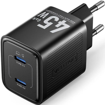 Carregador de parede Vention GaN FEFB0-EU/ 2xUSB Tipo C/ 45W VENTION - 1