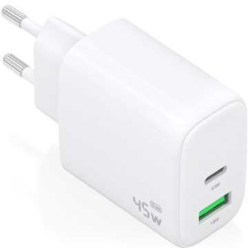 Carregador de parede Aisens A110-0971 GaN/ 1x USB Tipo-C/ 1x USB/ 45 W/ Branco AISENS - 1